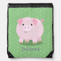 Cute pink pot bellied pig cartoon illustration