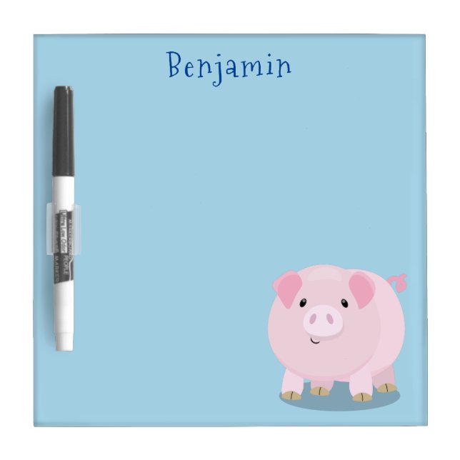 Cute pink pot bellied pig cartoon illustration dry erase board (Front)
