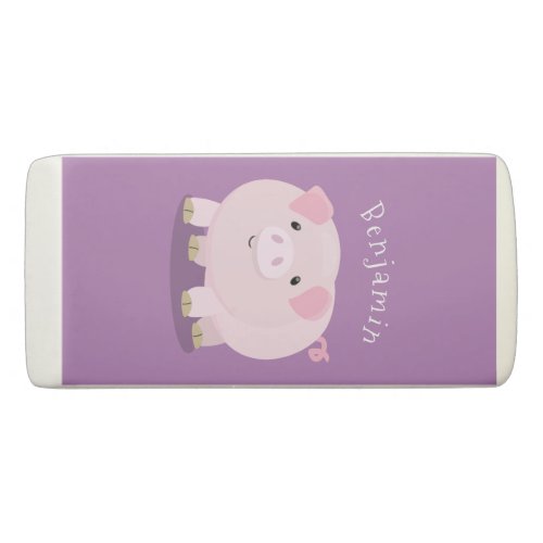 Cute pink pot bellied pig cartoon illustration eraser