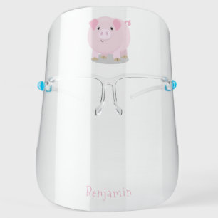 Cute pink pot bellied pig cartoon illustration face shield