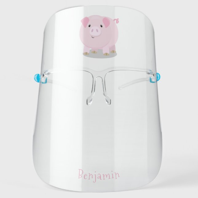 Cute pink pot bellied pig cartoon illustration  face shield (Front)
