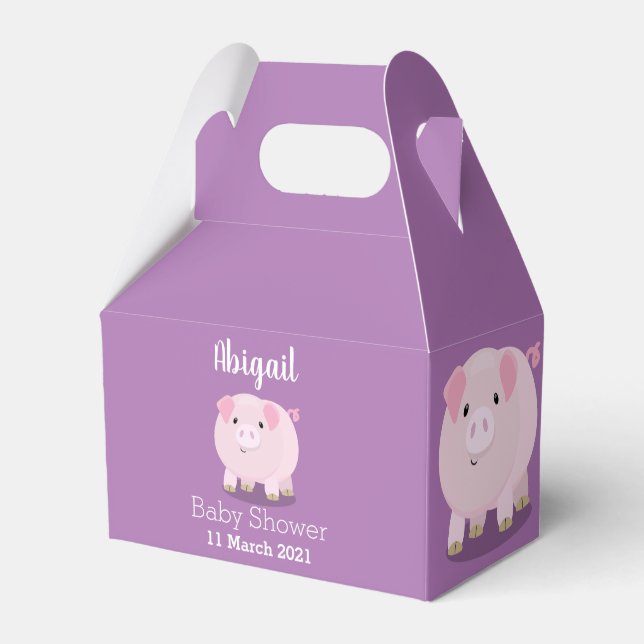 Cute pink pot bellied pig cartoon illustration favor boxes (Front Side)