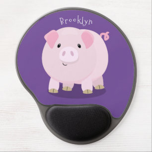 Cute pink pot bellied pig cartoon illustration gel mouse pad