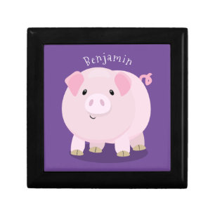 Cute pink pot bellied pig cartoon illustration gift box