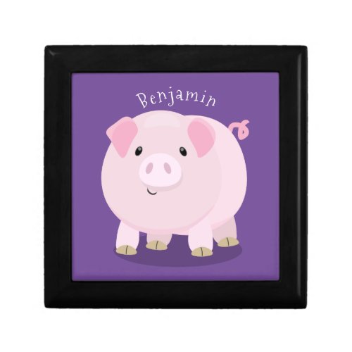 Cute pink pot bellied pig cartoon illustration gift box