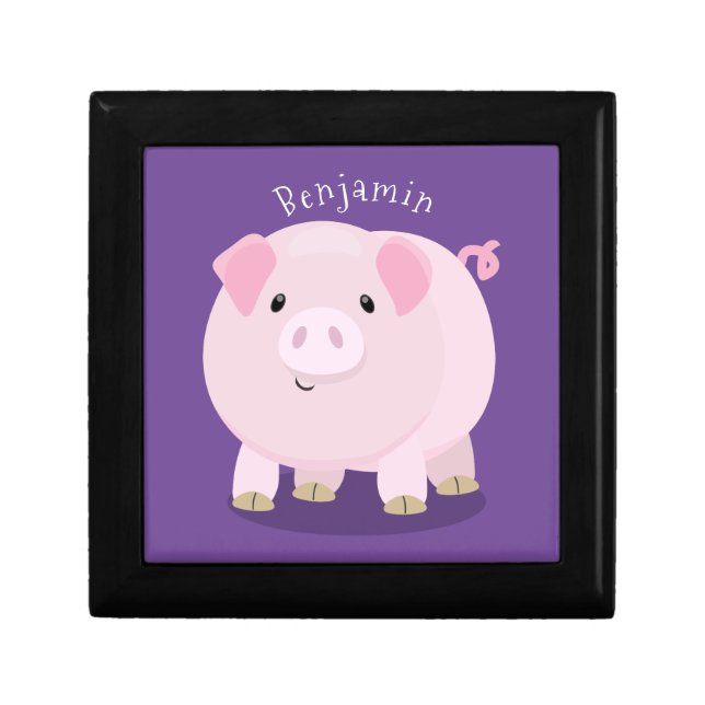 Cute pink pot bellied pig cartoon illustration gift box (Front)