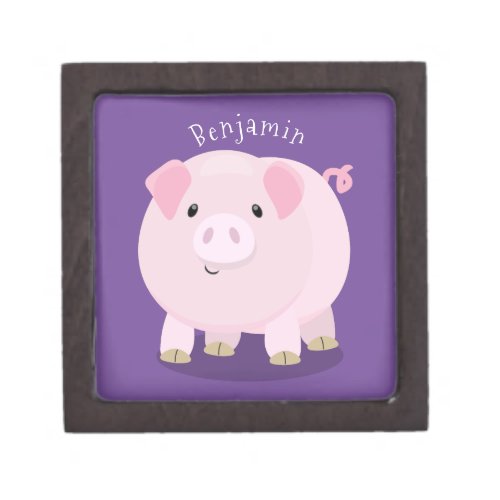 Cute pink pot bellied pig cartoon illustration gift box