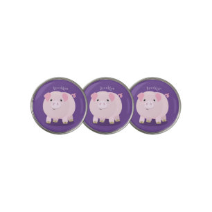 Cute pink pot bellied pig cartoon illustration golf ball marker