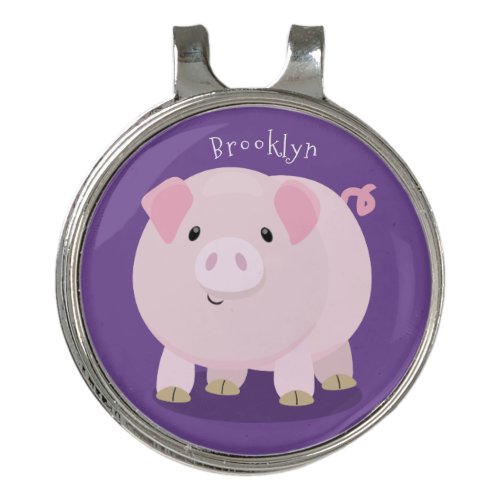 Cute pink pot bellied pig cartoon illustration golf hat clip