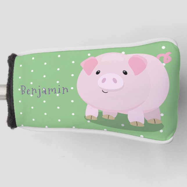 Cute pink pot bellied pig cartoon illustration golf head cover (Front)