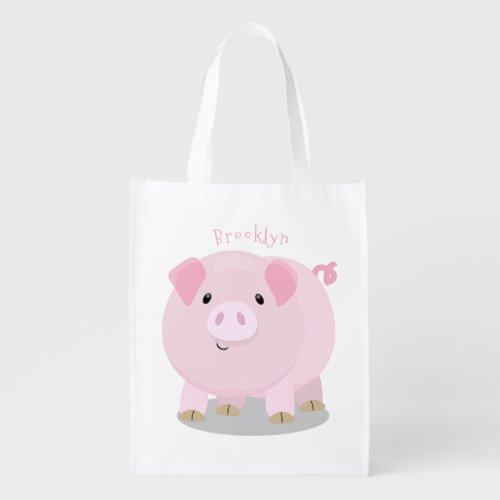 Cute pink pot bellied pig cartoon illustration grocery bag