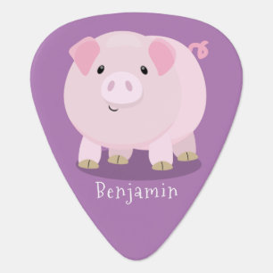 Cute pink pot bellied pig cartoon illustration  guitar pick