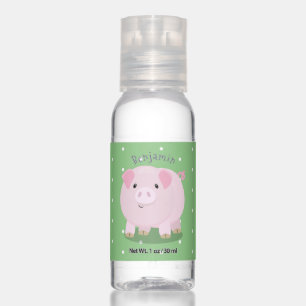 Cute pink pot bellied pig cartoon illustration hand sanitizer