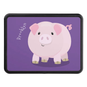 Cute pink pot bellied pig cartoon illustration hitch cover