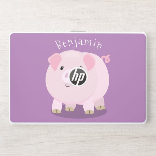 Cute pink pot bellied pig cartoon illustration HP laptop skin