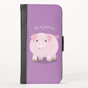 Cute pink pot bellied pig cartoon illustration iPhone x wallet case