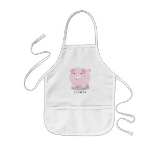 Cute pink pot bellied pig cartoon illustration kids' apron