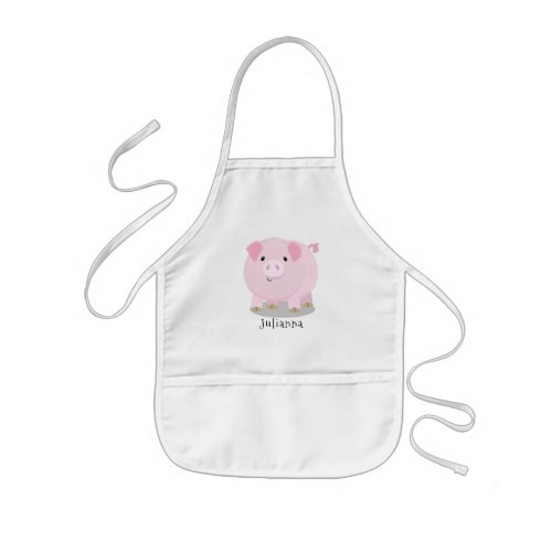 Cute pink pot bellied pig cartoon illustration kids apron