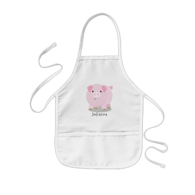 Cute pink pot bellied pig cartoon illustration kids' apron