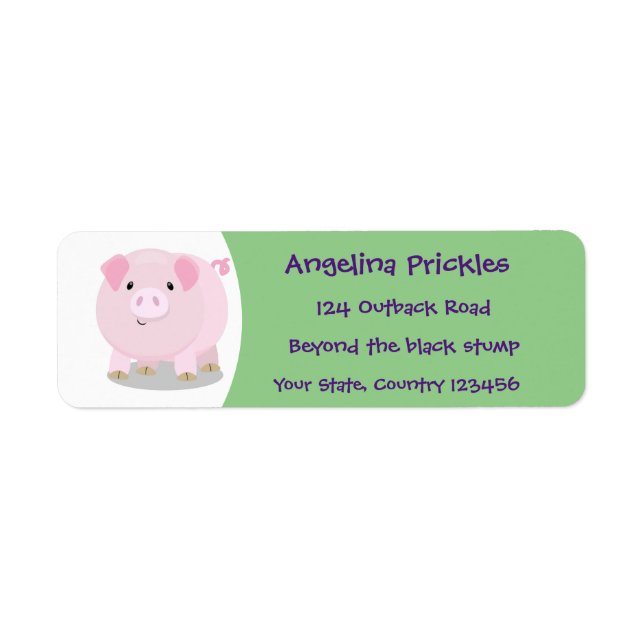 Cute pink pot bellied pig cartoon illustration label (Front)