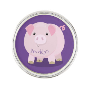 Cute pink pot bellied pig cartoon illustration lapel pin