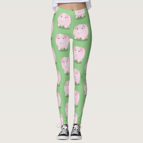 Cute pink pot bellied pig cartoon illustration leggings