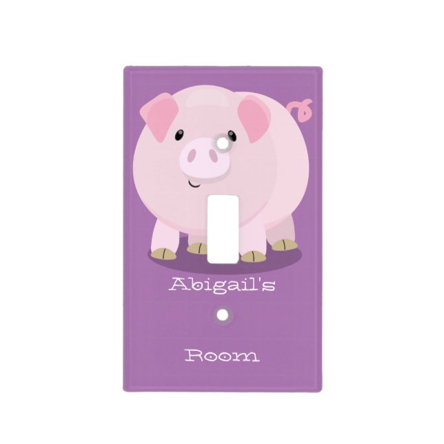 Cute pink pot bellied pig cartoon illustration light switch cover (Front)