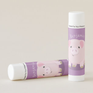 Cute pink pot bellied pig cartoon illustration lip balm