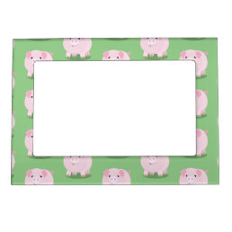 Cute pink pot bellied pig cartoon illustration magnetic frame