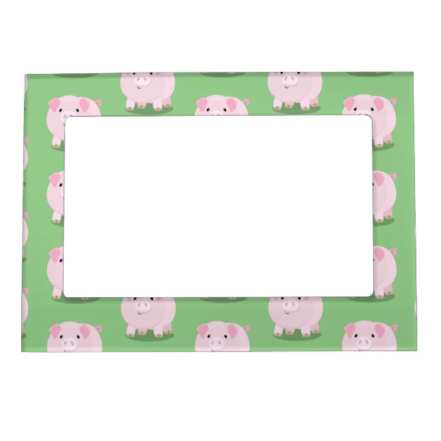 Cute pink pot bellied pig cartoon illustration magnetic frame (Front)