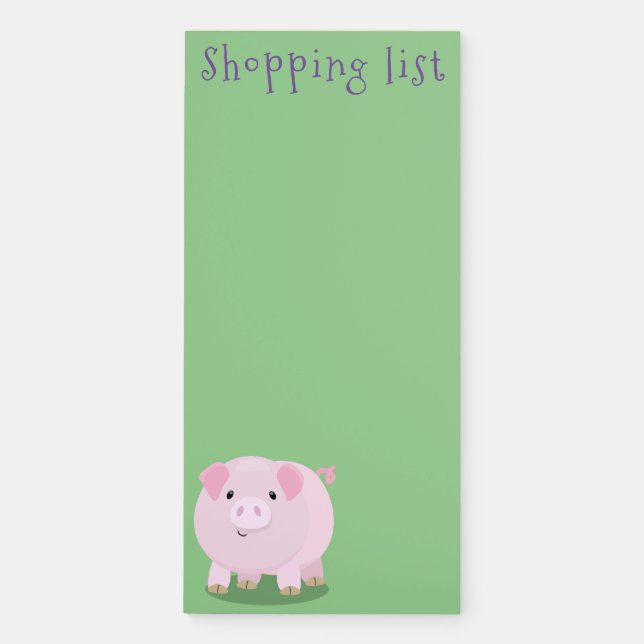 Cute pink pot bellied pig cartoon illustration magnetic notepad (Front)