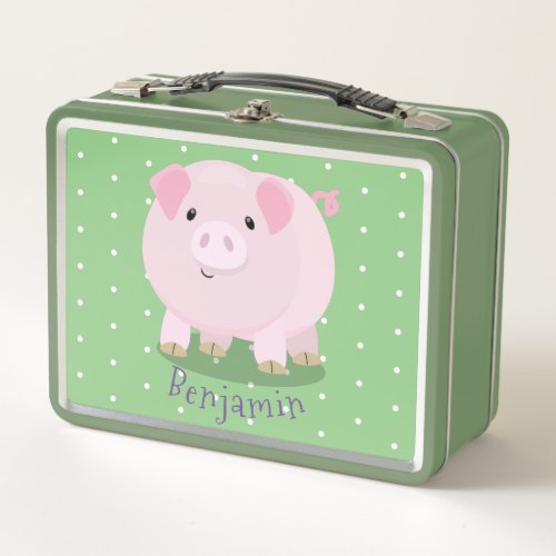 Cute pink pot bellied pig cartoon illustration metal lunch box