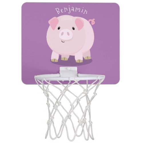 Cute pink pot bellied pig cartoon illustration mini basketball hoop