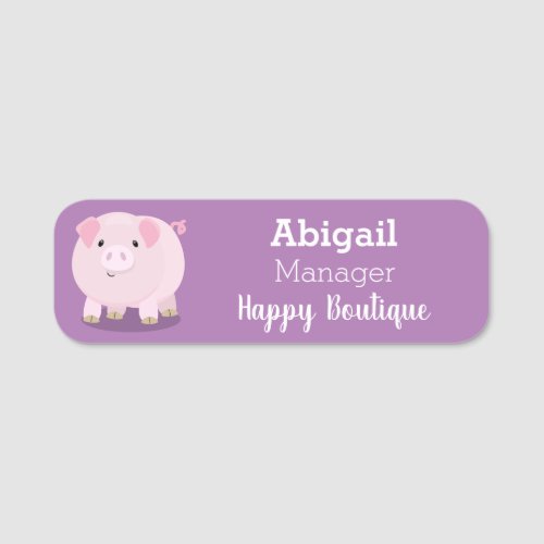 Cute pink pot bellied pig cartoon illustration  name tag