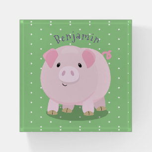 Cute pink pot bellied pig cartoon illustration paperweight