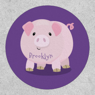 Cute pink pot bellied pig cartoon illustration patch