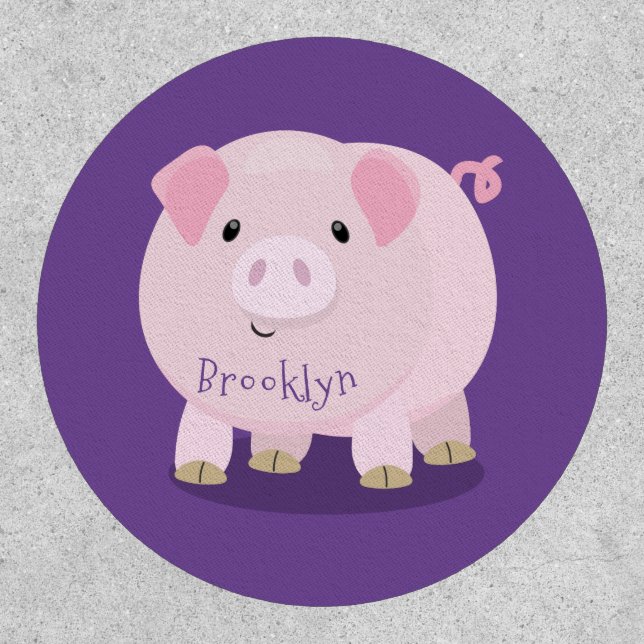 Cute pink pot bellied pig cartoon illustration patch (Front)