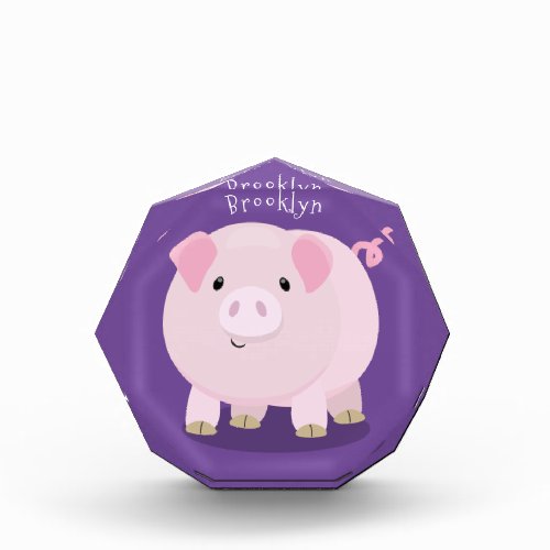 Cute pink pot bellied pig cartoon illustration photo block