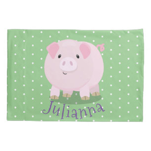 Cute pink pot bellied pig cartoon illustration pillow case