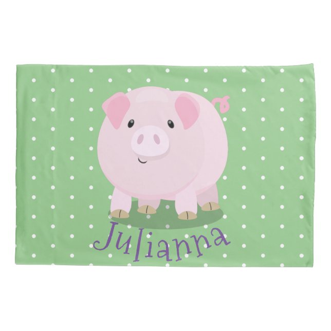 Cute pink pot bellied pig cartoon illustration pillow case (Back)