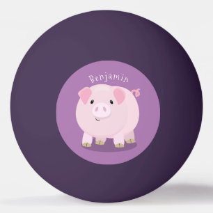 Cute pink pot bellied pig cartoon illustration ping pong ball