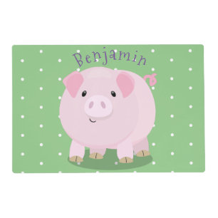 Cute pink pot bellied pig cartoon illustration placemat