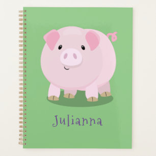 Cute pink pot bellied pig cartoon illustration planner