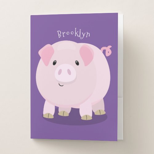 Cute pink pot bellied pig cartoon illustration pocket folder