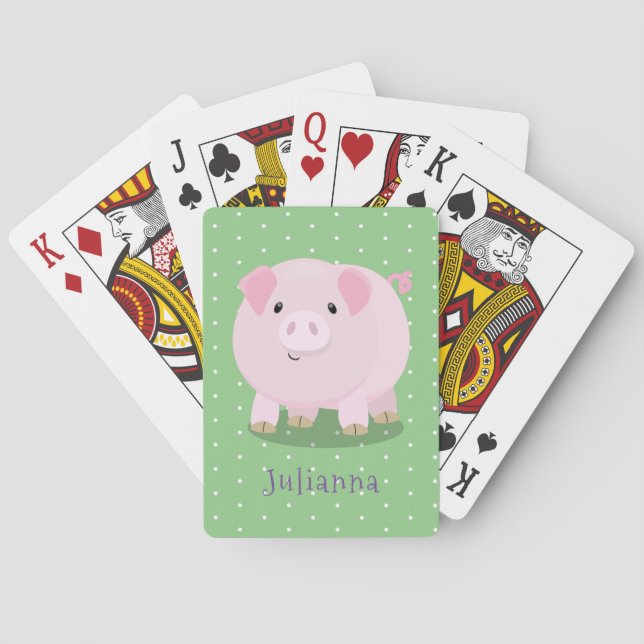 Cute pink pot bellied pig cartoon illustration poker cards (Back)