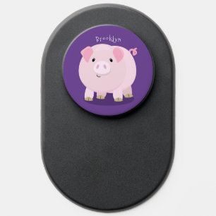 Cute pink pot bellied pig cartoon illustration PopSocket