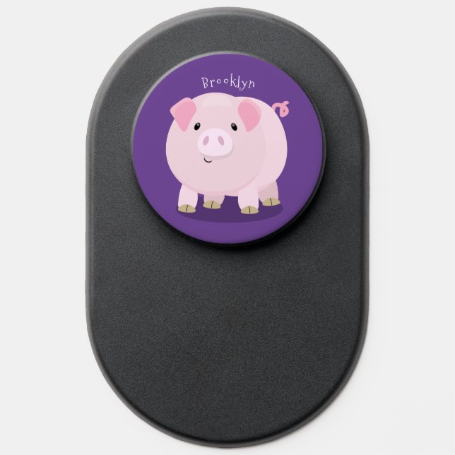 Cute pink pot bellied pig cartoon illustration PopSocket (Popsocket)