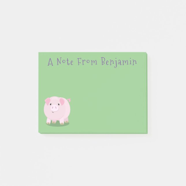 Cute pink pot bellied pig cartoon illustration post-it notes (Front)