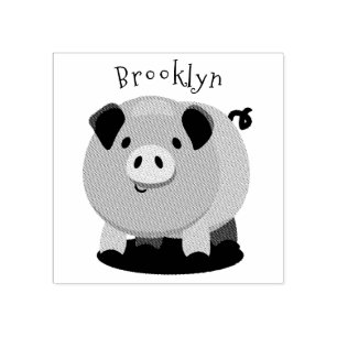 Cute pink pot bellied pig cartoon illustration rubber stamp