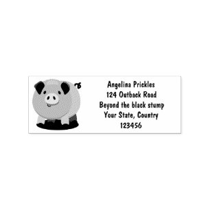 Cute pink pot bellied pig cartoon illustration rubber stamp